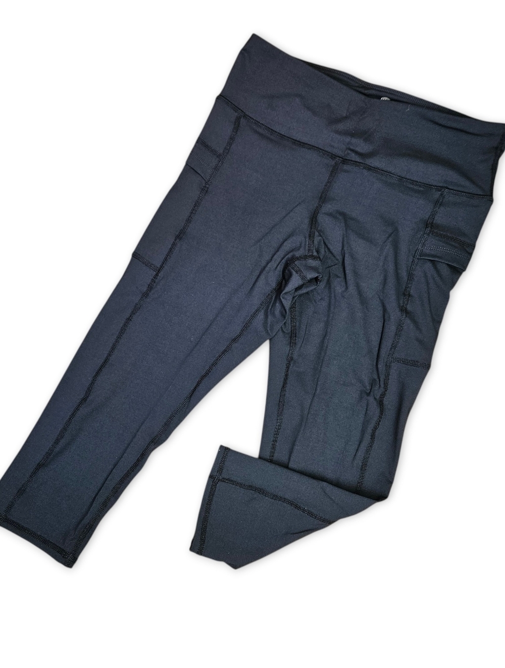 Outland M/L Leggings Cropped Length Black High Waist Pockets Tummy Support